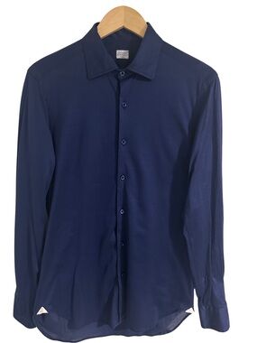 Edoardo Borrelli Napoli Blue Button Up Shirt SZ 16 Sheen Quiet Luxury Italy Made